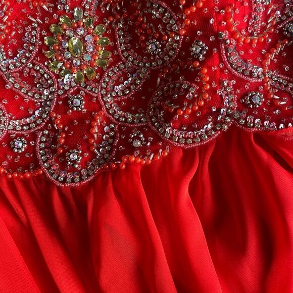 Dave & Jonny Formal Red Mini Dress prom Dress spaghetti strap sleeveless ruffles - Picture 4 of 5